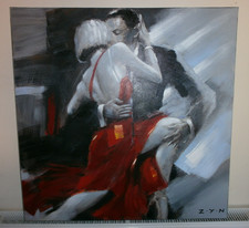 LGE OIL PAINTING ON BOX CANVAS WALL ART 80 X 80 CM - TANGO DANCERS SIGNED Z.Y.N