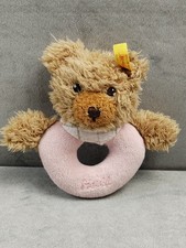 Steiff Baby Toy Rattle Nursey Sleep Well Pink Teddy Bear Grip Toy Teething Ring