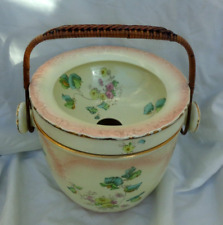 Victorian oriental Ceramic Slop Bucket Decorative  Flowers & Bamboo Handle 1880