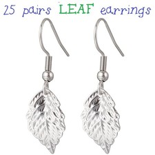 25 Pairs Leaf Charm Silver Tone Earrings Pendant - Nature Bulk Job Lot Jewellery
