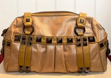 RARE Kathy Van Zeeland Shoulder Bag Mustard Glittery Gold Finish Studded Vintage