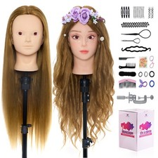 50% Real Hair Training Head Hairdressing Manikin Styling Mannequin Doll W/ Clmap