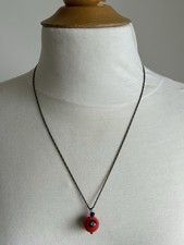 Spanish Gold Necklace with Red and Blue Ceramic Ball Pendant