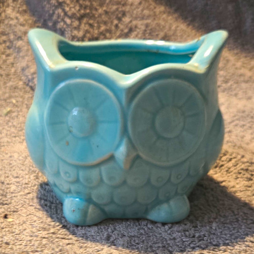 Blue ceramic owl - ceramic,