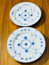 Antique Royal Copenhagen Blue Fluted Plain Plates- Set of 2 Hand-Painted Denmark
