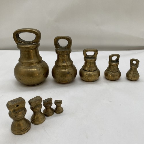 Antique brass bell weights set - brass,