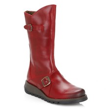 Ladies Boots Fly London MES 2 Leather Wedge Calf Length  RED