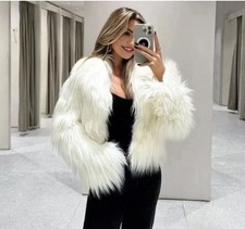 ZARA FAUX FUR CARDIGAN WHITE
