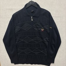 Paul & Shark Wool Blend Argyle Jacquard Knit Collared 1/4 Zip Jumper Black XXL