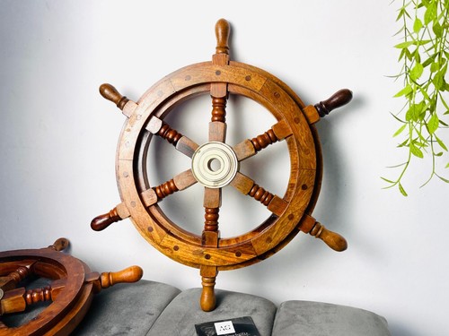 Vintage wooden ship wheel - wooden,
