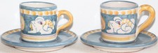 2 Vintage Italian 'Nuova Vietri' Solimene-Style Frog Espresso Mugs With Saucers