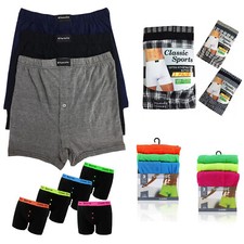MENS BOXER SHORTS BUTTON FLY COTTON SPORT ELASTICATED TRUNKS BREIFS UNDERWEAR 