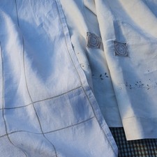 2 Vintage linen tablecloths, embroidered, lace inserts, ladderwork, laundered