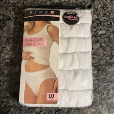 Vintage Kmart Pink K High Cut White Cotton Brief Panties Size 10 NOS 6 Pack