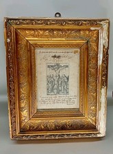 Antique Crucifixion Block Print Leaf Hand Written Latin Manuscript.