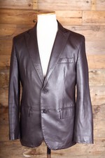 Hugo Boss Tailored fit 40R Italian brown lamb Nappa Leather Jacket working cuffs