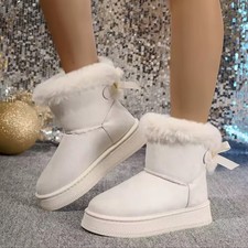 Elegant Bow Round Toe Snow Boots | Women’s Winter Flat Shoes | Warm & Stylish
