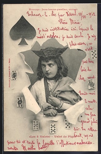 Postcard boy playing card - boy, in