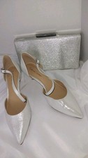ROLAND CARTIER BRAND NEW LOW HEEL SILVER SHIMMER SHOES & MATCHING BAG UK 4 EU 37