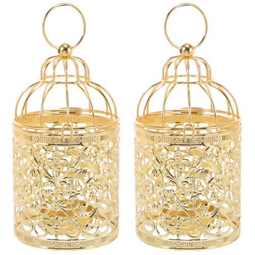 Golden metal bird cage - cage, candle