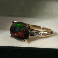 Large 3.8ct Solid Black Opal Diamond 9ct Yellow Gold Ring Size N.5 / 7