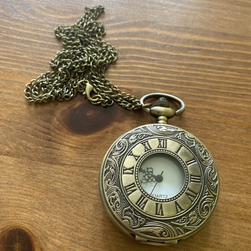 Brass fob watch with necklace - watch,