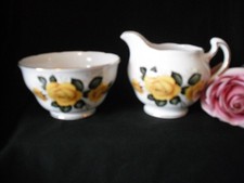 Royal Vale Bone China Trio Milk Jug & Sugar Bowl Yellow Roses
