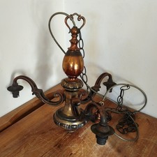 Antique Solid Copper Three  Arm Chandelier Light Fitting on 60" Chain | Bayonet