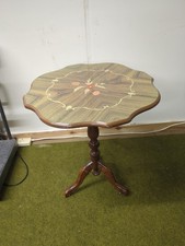 Vintage Wooden Inlaid Marquetry Occasional Side Table Pedestal Tripod
