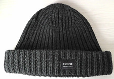 Men's Dark Grey Firetrap Ribbed Beanie Hat Cable Knitted Winter Ski Skull Cap