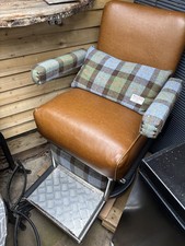 Restored Vintage Barbers Chair. Original Features Leather Effect & Harris Tweed