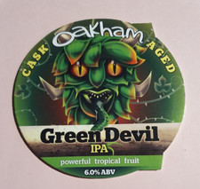 OAKHAM brewery GREEN DEVIL beer real ale pump clip badge front Peterborough