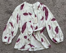 Tucker NYC Abigail's Party Blouse Silk Button Front Medium NEW Cream Cassis