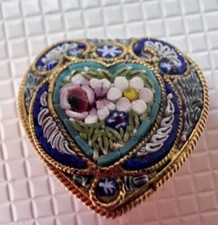 Antique Italy Micro Mosaic Heart FAP Pin Brooch-Signed FAP Fabbrica Angelo p