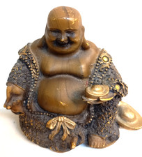 The Leonardo Collection Buddha Figurine Ornament Wood Effect Gilded Accents VGC