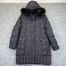 Per Una Aubergine Purple Ladies Warm feather & Down Padded Coat medium hooded