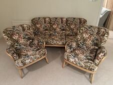 ERCOL JUBILEE 3 Piece Suite Chairs Settee Sofa Couch Vintage Mid Century Blonde