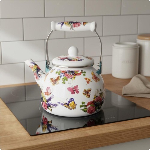 Enamel kettle retro floral - kettle,