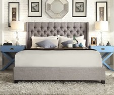 King Queen Headboard bed frame grey tufted wingback platform bed