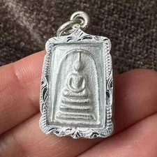A005 Small silvery Pendant Phra Somdet Thai Buddha amulet Talisman 
