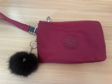 KIPLING Wallet Clutch Purse Nimita In Burgundy Satin  Fluffy Monkey Wristlet