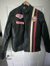 Gulf Firestone Heuer Biker Style Jacket - Size L (Steve Mcqueen style jacket)