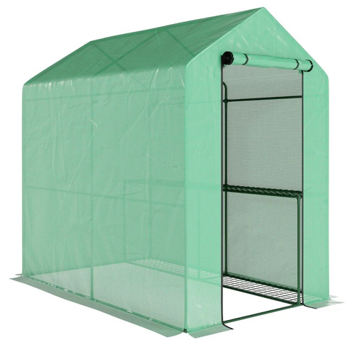Walk greenhouse shelves - greenhouse, w/shelves