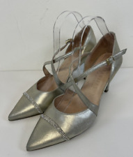 Hispanitas Silver Heels Metallic Leather High Crossover Diamante Shoes UK 7