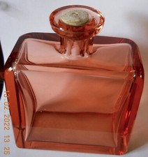 LARGE ART DECO HEAVY AMBER CUT GLASS PERFUME BOTTLE NO STOPPER