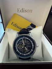 Men's Automatic Edison Skeleton Watch Blue Dial Glass Back. RRP £550