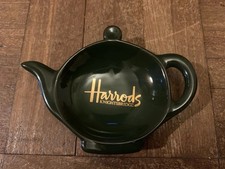 Harrods Green & Gold  Ceramic Teaspoon Teabag Holder/tray Dish. Shape Of Teapot