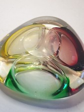 Vintage Italian  Murano Art Glass Abstract Dish Bowl Tri Coloured 1960s MCM