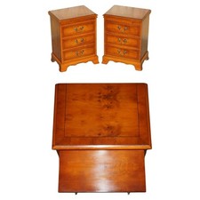 PAIR OF BRADLEY FURNITURE BURR YEW BEDSIDE TABLE NIGHTSTAND DRAWERS BUTLERS TRAY