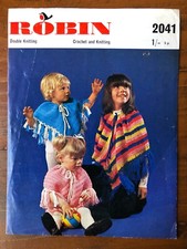Robin 2041 knitting & crochet pattern child DK vintage fringed ponchos